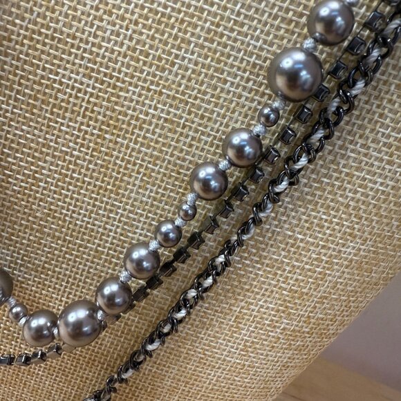 J.Crew Long Layered Statement Necklace With Silver-Tone Beads & Chains - Picture 4 of 15